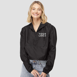Custom Printed Independent Trading Co. - Women's Lightweight Quarter-Zip Pullover Crop Windbreaker